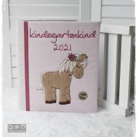 Kindergartenordner-Portfolio-Ordnerhülle rosa/weiß mit Boho-Pferd, personalisierbar Bild 2
