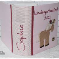 Kindergartenordner-Portfolio-Ordnerhülle rosa/weiß mit Boho-Pferd, personalisierbar Bild 3
