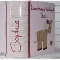 Kindergartenordner-Portfolio-Ordnerhülle rosa/weiß mit Boho-Pferd, personalisierbar Bild 5