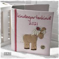 Kindergartenordner-Portfolio-Ordnerhülle rosa/weiß mit Boho-Pferd, personalisierbar Bild 6