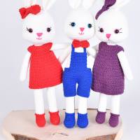 Handgefertigte gehäkelte Puppe Hasen "Rike, Nanni, & Stella" aus Baumwolle, Kuscheltier, Süßes Geschenk zu Oster Bild 1