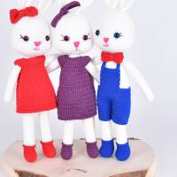 Handgefertigte gehäkelte Puppe Hasen "Rike, Nanni, & Stella" aus Baumwolle, Kuscheltier, Süßes Geschenk zu Oster Bild 3