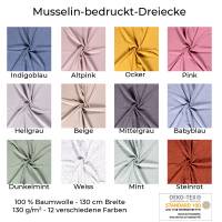Musselin-Bedruckt-Dreiecke-100 % Baumwolle-130 cm Breite-50 cm Schritte-Meterware-Oeko-Tex Standard 100-12 Farben Bild 1