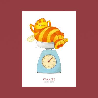 Postkarte Waage A6 · Sternzeichen Geburtstag Geburt Aquarell Buntstift September Oktober