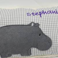 Namenskissen Taufkissen Kuschelkissen Kindergartenkissen Geburtsgeschenk  Nilpferd Hippo Bild 5