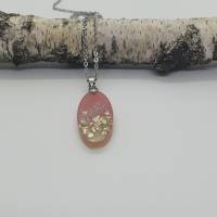 Schmuck Halskette jewelry Kunstharz rosa klar gold Geschenk Anhänger Bild 1