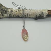 Schmuck Halskette jewelry Kunstharz rosa klar gold Geschenk Anhänger Bild 2