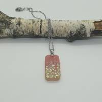 Schmuck Halskette jewelry Kunstharz rosa klar gold Geschenk Anhänger rechteckig Bild 2