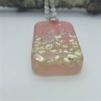Schmuck Halskette jewelry Kunstharz rosa klar gold Geschenk Anhänger rechteckig Bild 3