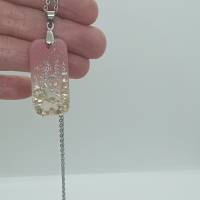 Schmuck Halskette jewelry Kunstharz rosa klar gold Geschenk Anhänger rechteckig Bild 6