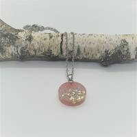 Schmuck Halskette jewelry Kunstharz rosa klar gold Geschenk Anhänger rund Bild 1