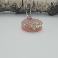 Schmuck Halskette jewelry Kunstharz rosa klar gold Geschenk Anhänger rund Bild 2