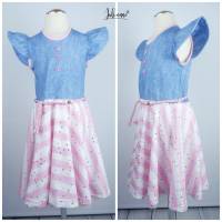 Drehkleid - Kleid mit Drehrock Jeansblau mit Rosa Streifen Bild 1
