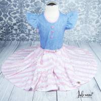 Drehkleid - Kleid mit Drehrock Jeansblau mit Rosa Streifen Bild 2