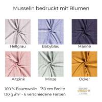 Musselin-Bedruckt-Blumen-100 % Baumwolle-130 cm Breite-50 cm Schritte-Meterware-Oeko-Tex Standard 100-6 Farben Bild 1