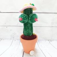 gehäkelter Kaktus im Blumentopf mit Brüsten und Hut Bild 1