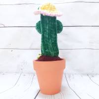gehäkelter Kaktus im Blumentopf mit Brüsten und Hut Bild 7