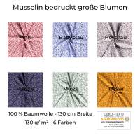 Musselin-Bedruckt-Große Blumen-100 % Baumwolle-130 cm Breite-50 cm Schritte-Meterware-Oeko-Tex Standard 100-6 Farben Bild 1