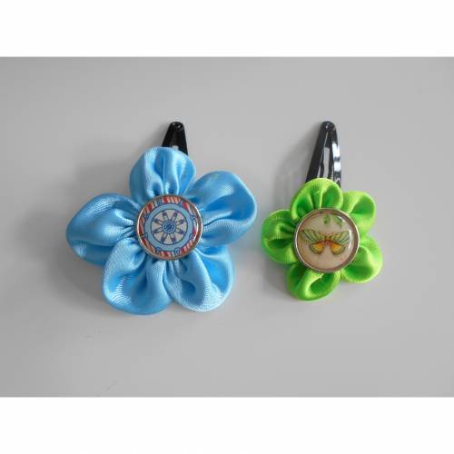 2  Haarspangen hellblau / grün MIX