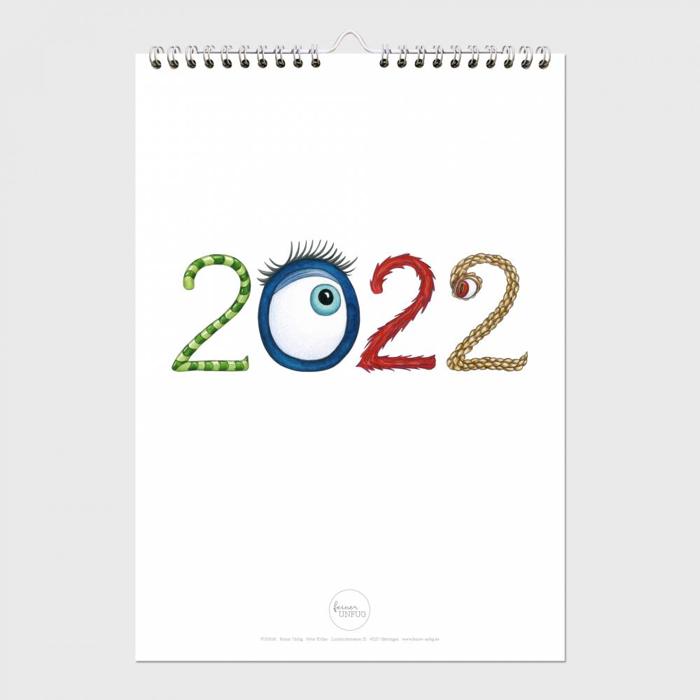 Kalender 2022 · A4 · Monster · Wandkalender · 12 Illustrationen · Aquarell · Recyclingpapier · klimaneutraler Druck Bild 1