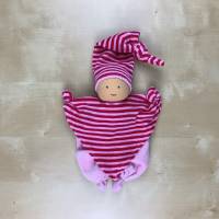 Nickipuppe pink-rosa; Schmusetuch; Schmusepuppe; Schnuffeltuch aus Nickistoff; Puppe; Erstausstattung Baby Bild 3
