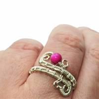 Ring handgewebt mit Perlmutt pink rosa im Spiralring verstellbar wirework boho Bild 1