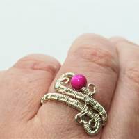 Ring handgewebt mit Perlmutt pink rosa im Spiralring verstellbar wirework boho Bild 2