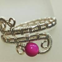 Ring handgewebt mit Perlmutt pink rosa im Spiralring verstellbar wirework boho Bild 3
