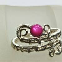 Ring handgewebt mit Perlmutt pink rosa im Spiralring verstellbar wirework boho Bild 4