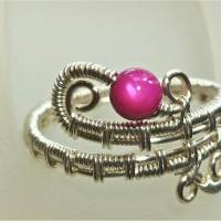 Ring handgewebt mit Perlmutt pink rosa im Spiralring verstellbar wirework boho Bild 5