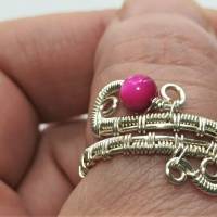 Ring handgewebt mit Perlmutt pink rosa im Spiralring verstellbar wirework boho Bild 6