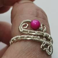 Ring handgewebt mit Perlmutt pink rosa im Spiralring verstellbar wirework boho Bild 7