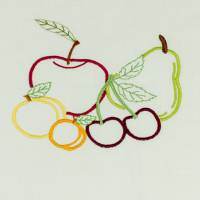 Baumwoll- Obstbeutel in hellbeige mit aufgesticktem Obst (Apfel, Birne, Kirschen, Pfirsiche) - Zero Waste Bild 1
