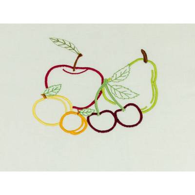 Baumwoll- Obstbeutel in hellbeige mit aufgesticktem Obst (Apfel, Birne, Kirschen, Pfirsiche) - Zero Waste