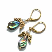 Ohrringe Seeopal kleine Engel Abalone Opal der Meere goldfarben Geschenk Bild 1
