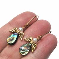 Ohrringe Seeopal kleine Engel Abalone Opal der Meere goldfarben Geschenk Bild 2