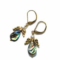 Ohrringe Seeopal kleine Engel Abalone Opal der Meere goldfarben Geschenk Bild 3