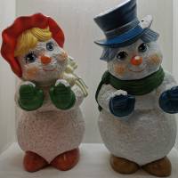 Drolliges Schneemannpärchen aus Keramik Bild 1