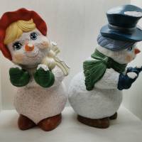 Drolliges Schneemannpärchen aus Keramik Bild 4