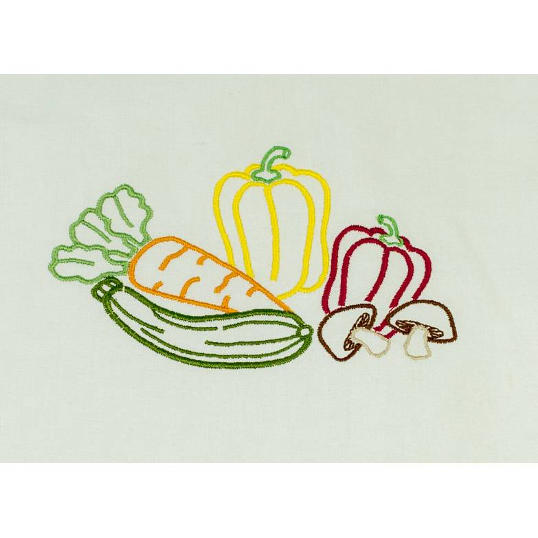 Baumwoll- Gemüsebeutel in hellbeige mit aufgestickter Möhre, Zucchini, Paprika und Pilzen  - Zero Waste Bild 1
