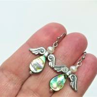 Ohrringe Seeopal kleine Engel Abalone Opal der Meere silberfarben Geschenk Bild 3