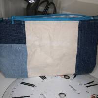 Upcycling-Mäppchen, handgemachte Tasche aus Jeans und Getränkekartons (Tetrapak) Bild 5
