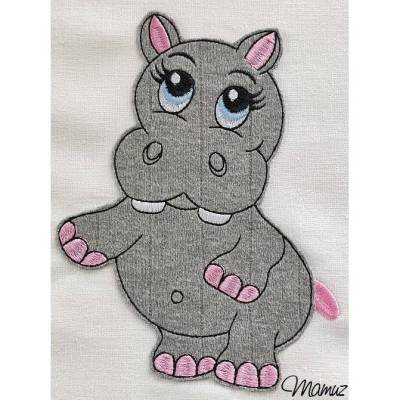 *  Mädchen Nilpferd  *  Doodle-Applikation Stickdatei in drei Größen