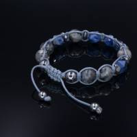 Herren Armband aus Edelsteinen Sodalith Labradorit und Hämatit mit Knotenverschluss, Makramee Armband, 10 mm Bild 3