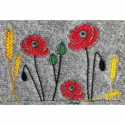 * Edle Mohnblumen mit Ähren * Doodle Stickdatei - farbig und Redwork, je 4 Größen, 15 Dateien