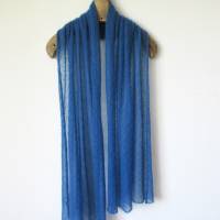 Blauer Alpaka Schal Damen, elegante Strickstola, zeitloses Lace Tuch, feines Umschlagtuch, xl Schultertuch, festlich Bild 9