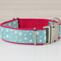 Hundehalsband oder Hundegeschirr mit Sternen, mint und pink, trendy, Hundeleine Bild 2