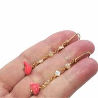 Ohrringe rot handgemacht Koralle Nuggets und Mini Keshi Perlen weiß Brautschmuck zierlich Bild 1
