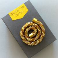 Häkelkette, Spirale in gold und silber mit kupfer, Länge 41 cm, Halskette, Rocailles, Häkelschmuck Bild 1