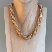 Häkelkette, Spirale in gold und silber mit kupfer, Länge 41 cm, Halskette, Rocailles, Häkelschmuck Bild 2